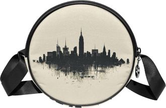 Generic Circle Crossbody Bag for Women, New York City skyline Small Sling Bag Daypack with Zipper Adjustable Shoulder Straps Casual Ladies Girls Round Purse