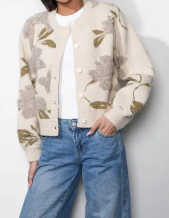 Greylin Skylar Cozy Floral Cardigan In Ivory