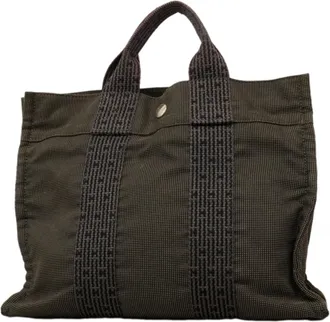 Herm&egrave;s Gray Canvas Tote Bag (Pre-Owned)