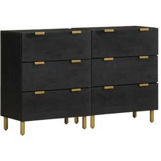 vidaXL Aparadores 2 Uds Madera De Ingenier&iacute;a Negro 60x33x75 Cm Vidaxl