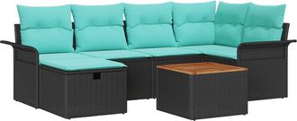 vidaXL Conjunto De Sof&aacute;s De Jard&iacute;n 7 Uds. Negro Polirat&aacute;n Vidaxl