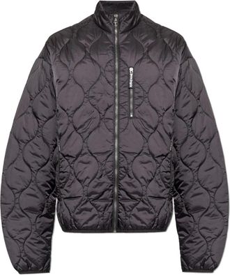 Palm Angels Gewatteerd Jack Met Opstaande Kraag - Heren - Zomerjassen - Zwart - S - Satijn - Jassen