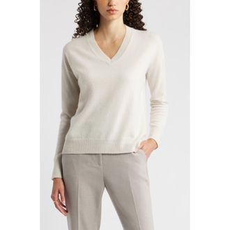 Nordstrom V-Neck Cashmere Sweater in Ivory Sand at Nordstrom Rack, Size X-Large