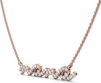 Pompeii3 Diamond Script Mama Pendant Gold Necklace 1 1/2 Wide Lab Grown