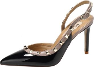 Generic Slingback Kitten Heel Pumps for Womens Pointy Closed Toe Stiletto High Heels with Studs Side Cut Slip on Wedding Party Dress Shoes,Black,7 UK