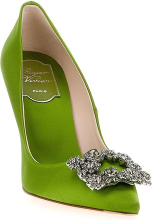 Roger Vivier Satin with Jewel Buckle Pump - lime green