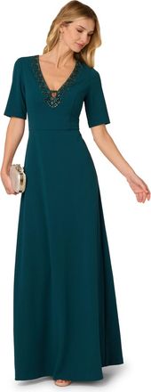 Adrianna Papell Womens Trimmed Mermaid Gown - Green - Size 12 UK
