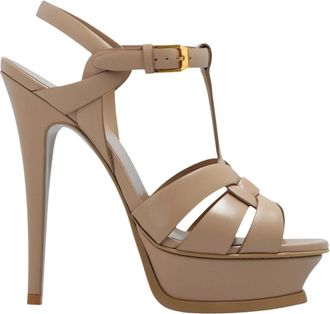 Saint Laurent Tribute Sandalen met Hak - Dames - Sandalen met hakken - Beige - 37 1/2 EU - Leer - Schoenen