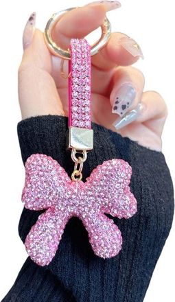 Generic Diamond Bow Keychain,Rhinestone Bow Keyring,Cute Purse Charms Keychain for Women(Pink)