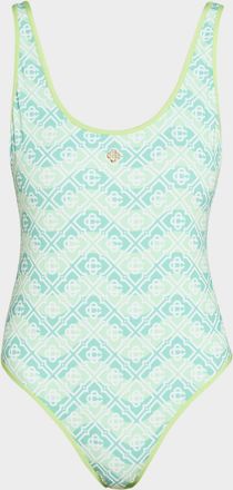 Casablanca Wavy Monogram One-Piece Swimsuit