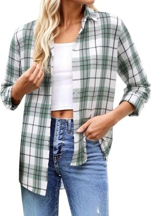 Generic 2025 Blouses Womens Casual Plaid Button Down Shirt Long Sleeve Open Front Blouse Tops for Fall Winter Daily Wear with Jeans Comfortable Basic Loose Fi