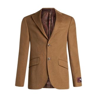 Etro Jassen, Heren, Bruin, L, Camelbruine Cashmere Blazer met Logo