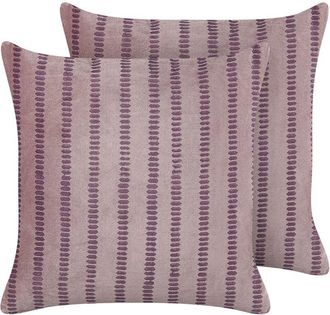 Beliani Conjunto De 2 Cojines De Terciopelo Rosa 45 X 45 Cm Bloque Impreso Agapanthus