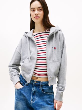 Tommy Jeans Kapuzensweatjacke TOMMY JEANS TJW BXY CRP ZIP THRU HOODIE, Damen, Gr. L (40), grau (grau htr), Sweatware, Obermaterial: 100% Baumwolle, meliert, norma