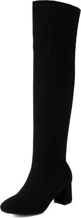 Generic Womens Fashion Stretch Knitted Over The Knee Boots Round Toe Block Heel Pull On Winter Dress Shoes (Black,5.5)