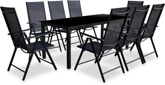 vidaXL 9 Piece Folding Outdoor Dining Set Aluminium Black vidaXL