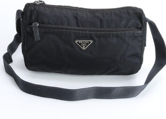Prada Black Nylon Leather Messenger Bag Shoulder Bag (Pre-Owned)