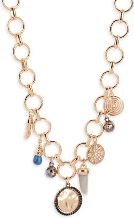 Open Edit Eclectic Charm Collar Necklace in Blue- Black- Gold at Nordstrom