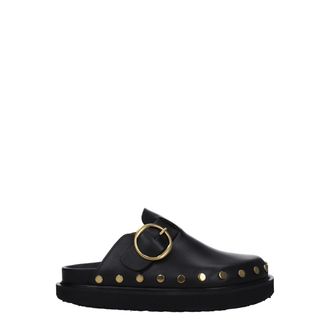 Isabel Marant Black Leather Womens Slippers