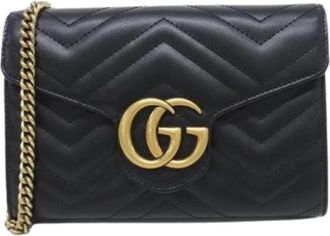 Gucci Pre-owned GG Marmont Leren Schoudertas - Dames - Vintage Mini Tas - Zwart - ONE Size - Leer - Vintage