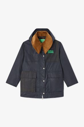 Ganni Navy x Barbour Waxed Jacket in Blue - Size 36 Cotton