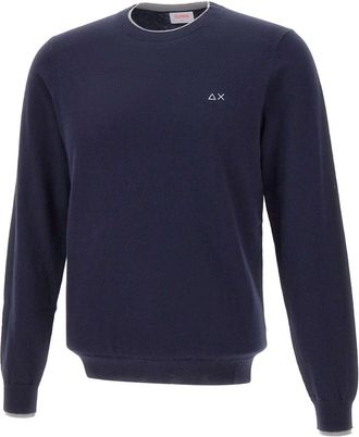 Sun 68 Wollen en katoenen trui - Heren - Ronde hals truien - Blauw - S - Katoen - Truien & Vesten