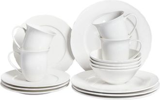 Beliani Conjunto De 16 Piezas Vajilla De Porcelana Caol&iacute;n Artesanal Acabado Brillante Blanco Elderberry