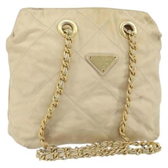 Prada Pre-owned Nylon Schoudertas - Dames - Pre-owned - Beige - Maat: ONE Size Nylon