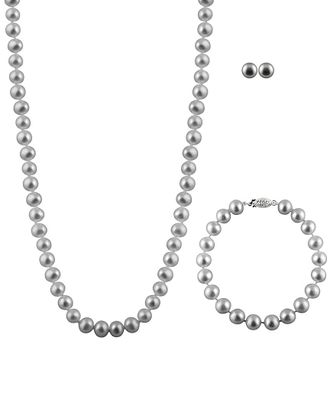 Splendid Pearls Silver 7-7.5Mm Freshwater Pearl Bracelet, Earrings, & Necklace Set
