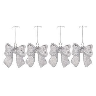 Ballard Designs Set of 4 Glass Bow Ornaments - Silver - Ballard Designs