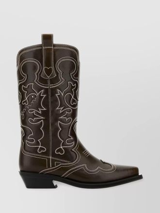 Ganni stitched western style pointed toe boots