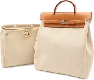 Herm&egrave;s Her Bag Light Brown Natural Toile H Leather Backpack (Pre-Owned)