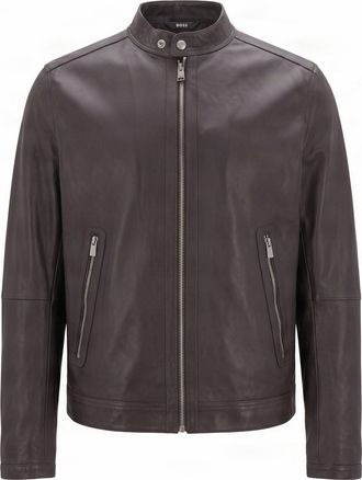 BOSS Leather Effect Jacket With Zip Closure And Shirt Collar