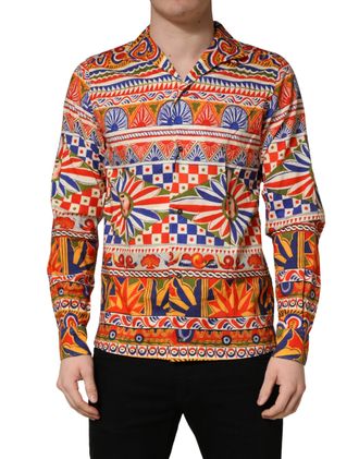 Dolce & Gabbana Multicolor Sicilian Carretto Twill Cotton Men Mens Shirt