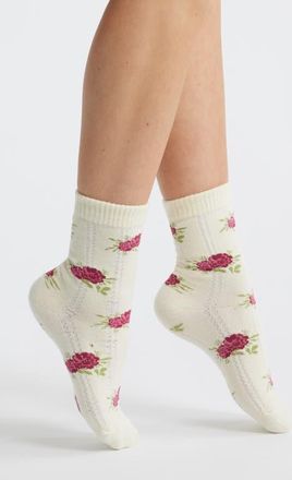 Stems Cozy Chic Floral Pointelle Quarter Socks in Ivory at Nordstrom