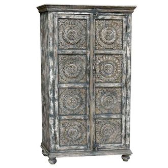 Wanderlust Deco Armario De Madera Acabado Artesanal Gris 100x41x183h Cm
