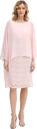 Joseph Ribkoff Cascade Knit Sheath Jurk met Chiffon Poncho Overlay - Dames - Casual kleedjes - Roze - M - Chiffon - Kleedjes