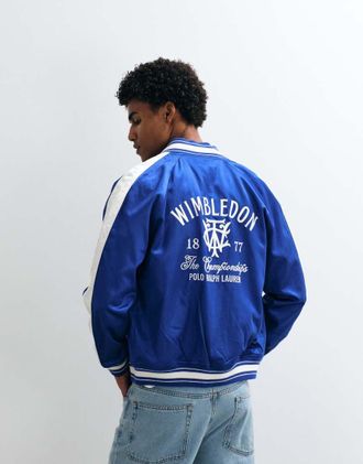 Polo Ralph Lauren Wimbledon Capsule - Giacca bomber blu stile college ricamata sul retro