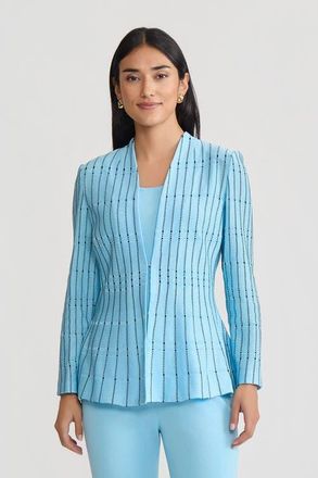 Ming Wang Tailored Dotted Stripe Peplum Knit Jacket in Serene/black at Nordstrom, Size X-Small P