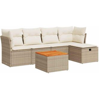 vidaXL Juego De Sof&aacute;s Jard&iacute;n Con Cojines 6 Pzas Rat&aacute;n Sint&eacute;tico Beige Vidaxl