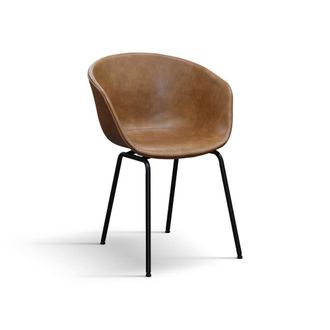 Konte Design Conjunto de 4 sillas tapizadas en piel sint&eacute;tica camel y metal negro