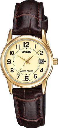 Casio Womens Champagne Dial Analog Watch with Brown Leather Strap - LTP-V002GL-9BUDF