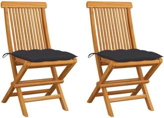 vidaXL Sillas De Jard&iacute;n 2 Uds Madera De Teca Y Cojines Gris Antracita Vidaxl