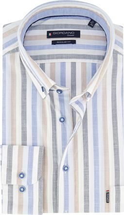 Giordano Overhemd Giordano blauw beige streepjes button down boord