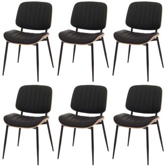 Hhg Hhg - Juego De 6 Sillas De Comedor 182, Silla De Cocina Silla, Madera Curvada Imitaci&oacute;n Cuero Oeko-tex Mvg, Natural, Negro