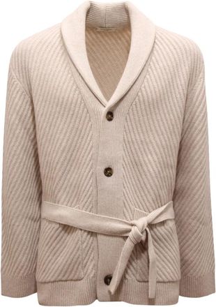 Paolo Pecora Maxi Cardigan Wollen Trui - Heren - Vesten - Beige - S - Wol - Truien & Vesten