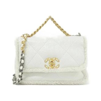 Chanel Pre-owned 19 Lamsleer Shearling Schoudertas - Dames - Pre-owned - Wit - Maat: ONE Size Leer