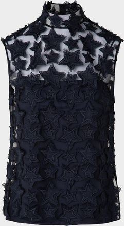 Akris 3D Star Embroidery Tulle Blouse