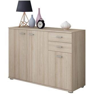 Dmora Credenza Meldola, Madia 2 Cassetti, un Ripiano, Apertura Battente, 103x34x74h cm Marrone Rovere Nodi