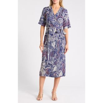 Tori Richard Oasis Maika Short Sleeve Wrap Dress in Navy at Nordstrom Rack, Size 00